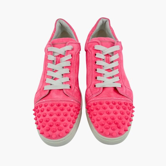 Christian Louboutin Vieira 2 Spike Sneakers Size 40 US 10 Pink Suede Low Top 79 - Picture 2 of 15